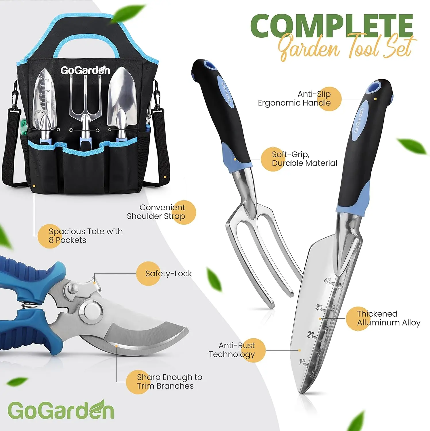 Hot sale rubber handle hoe shovel garden tool set gardening hand tools and essentials kit include weeder rake