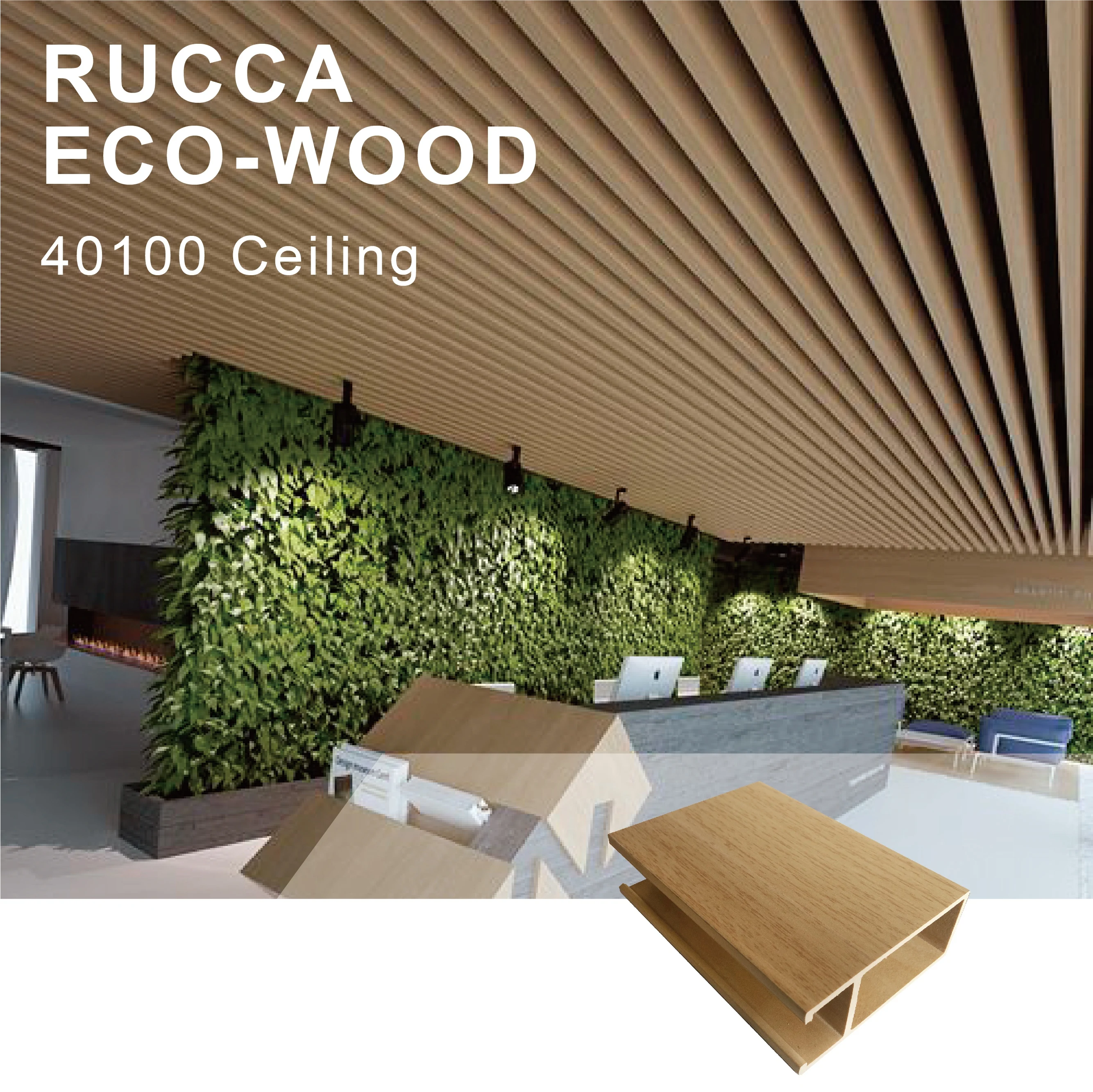 Wood Square Rucca WPC Ceiling Designs for Interior Decoration HOT !assembling Ceiling New WPC Material Foshan 40x100mm Wooden