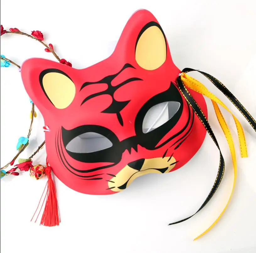 Japanese Kitsune Cat Tiger Masks Cute Cosplay Half Face Mask Masquerade Festival Holiday Decoration PVC