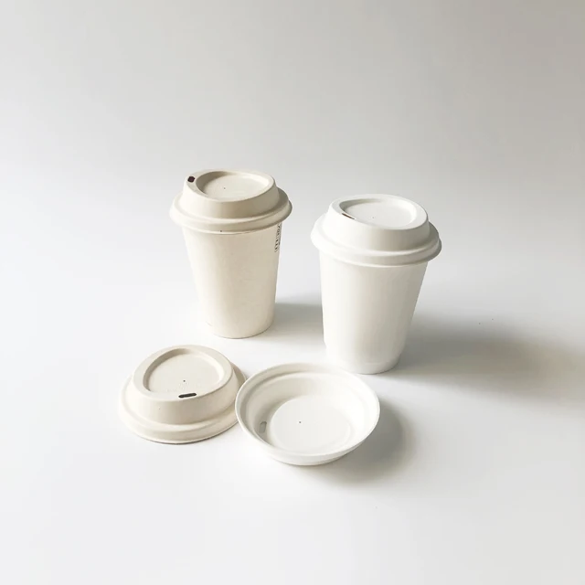 High quality sugarcane pulp can be customized 90mm coffee cup with lid takeaway beverage cup white/natuer triangle lid