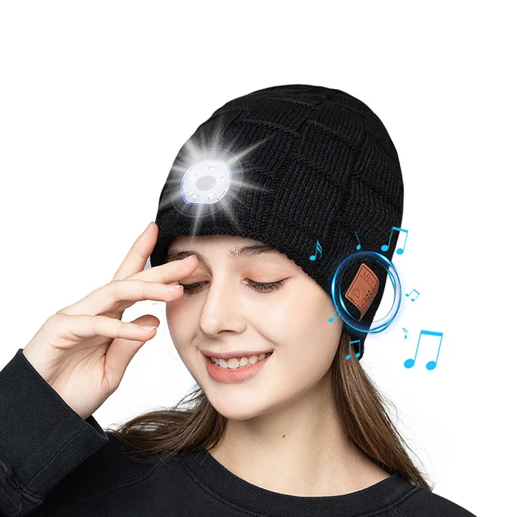 Wholesale Custom Bluetooth Beanie Hat With Light Headphone Outdoor Sports Led Beanie Hat With Light