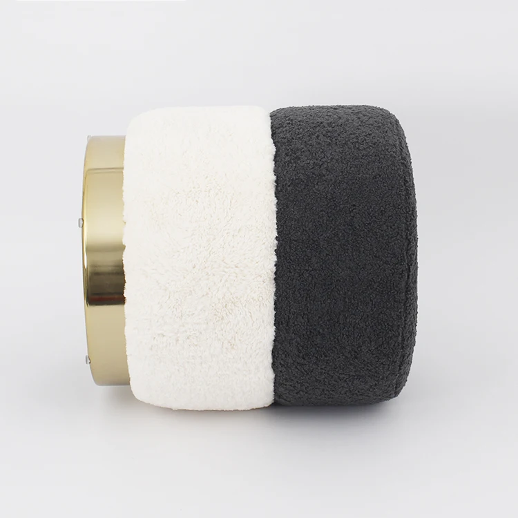 OEM custom made traditional shoe changing stool black and gold metal ottoman for hotels