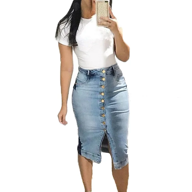 Women Plus Size Jeans Short Skirt New Arrival Summer Fashionable Denim Ladies Jeans Blue Slit Skirt