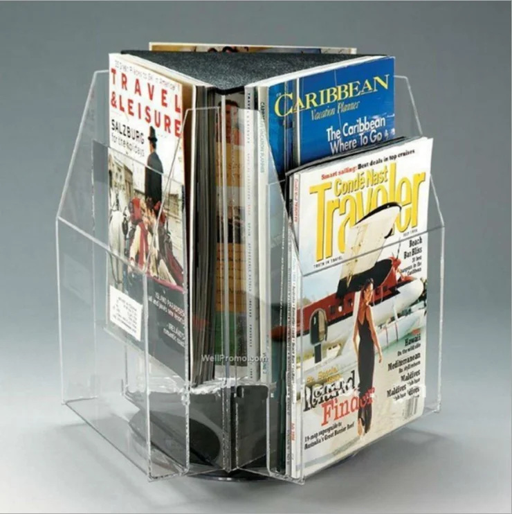 Rotated Acrylic Brochure sign Holder Stand Counter rotating menu sign Display