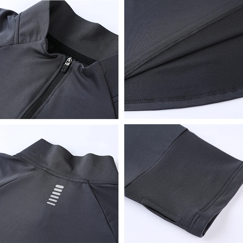 Costom Logo 1/4 Zip Stand Up Collar Quick Dry T-shirt Reflective Strip Long Sleeve Men T Shirt With Thumb Hole