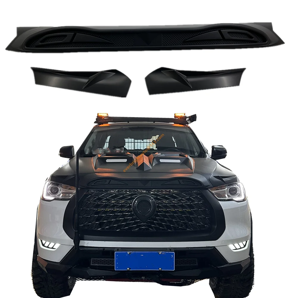 Poer Great Wall Commercial injection Bonnet Protector Guard for Great Wall Poer 2020+  3M Tape on  Matte Black ABS 3 PCS