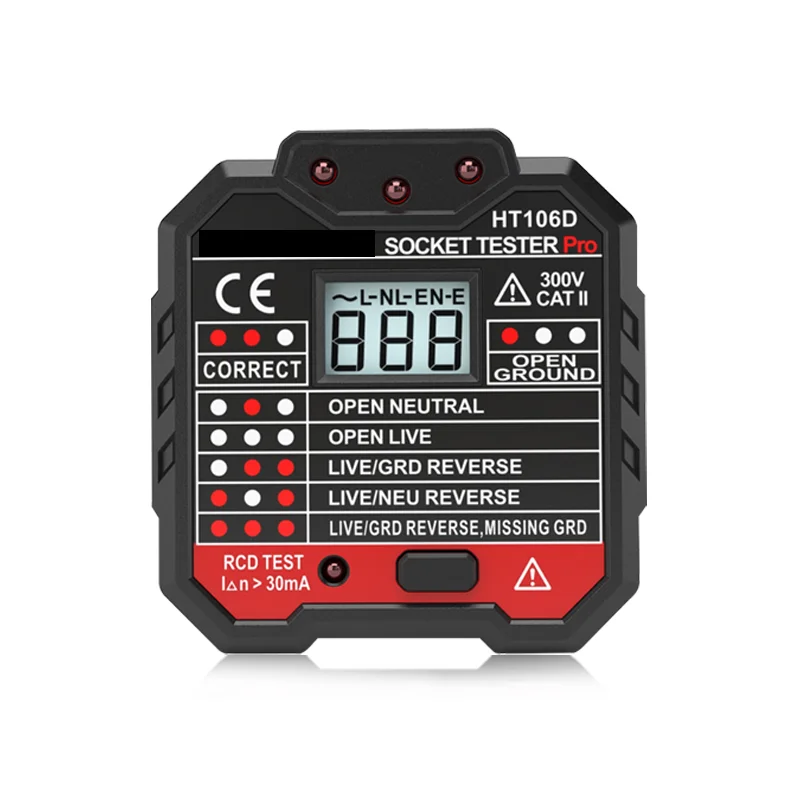 HT106D Voltage Measurement 90-240V EU Socket Tester Power Outlet tester with RCD GFCI