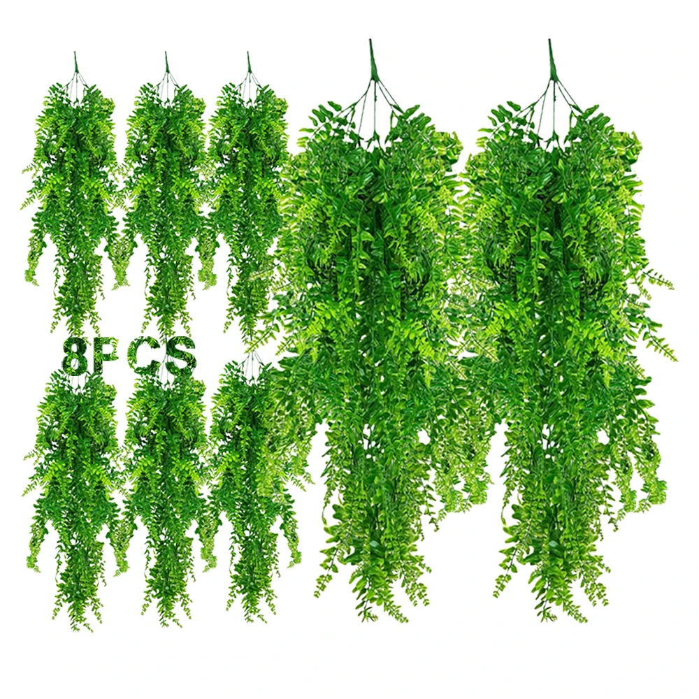 UV Resistant Plastic Plants Ferns Faux Hanging Greenery Plant Artificial Persian Grass for Wall Party
