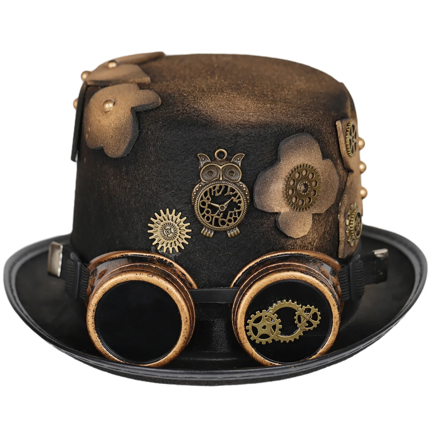 Vintage Black Steampunk Top Hat Gear Glasses Punk Hat Gothic HeadWear Holiday Party Decoration Hat Halloween Accessories