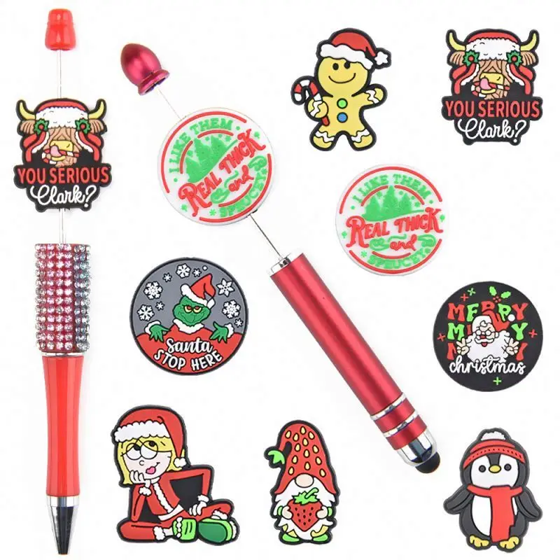 Fashion Newborn Diy Nursing Chewable Teething Christmas Charms Focal Accessories Funny Silicone Beads For Pen Making