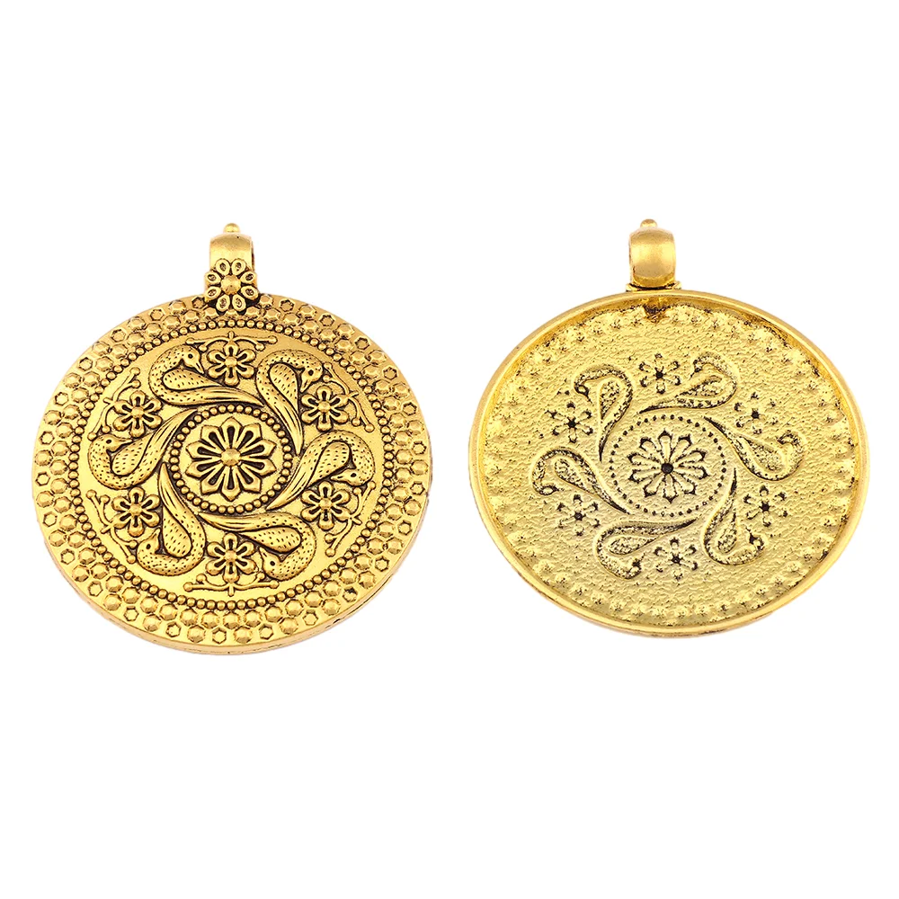 Antique Gold Plated Large Bohemia Boho Medallion Round Charms Pendants for Necklace Jewelry Making Findings 68x60mm
