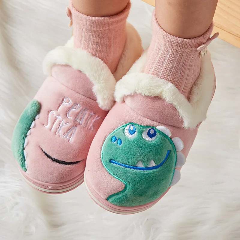 Junhui Cute Cartoon Dinosaur Doll Keep Warm Slippers Kawaii Thick Non-slip Soft Slipper for children