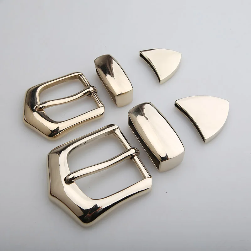 Solid copper three-piece belt buckle white copper brass tang grass pattern fashion personality retro
