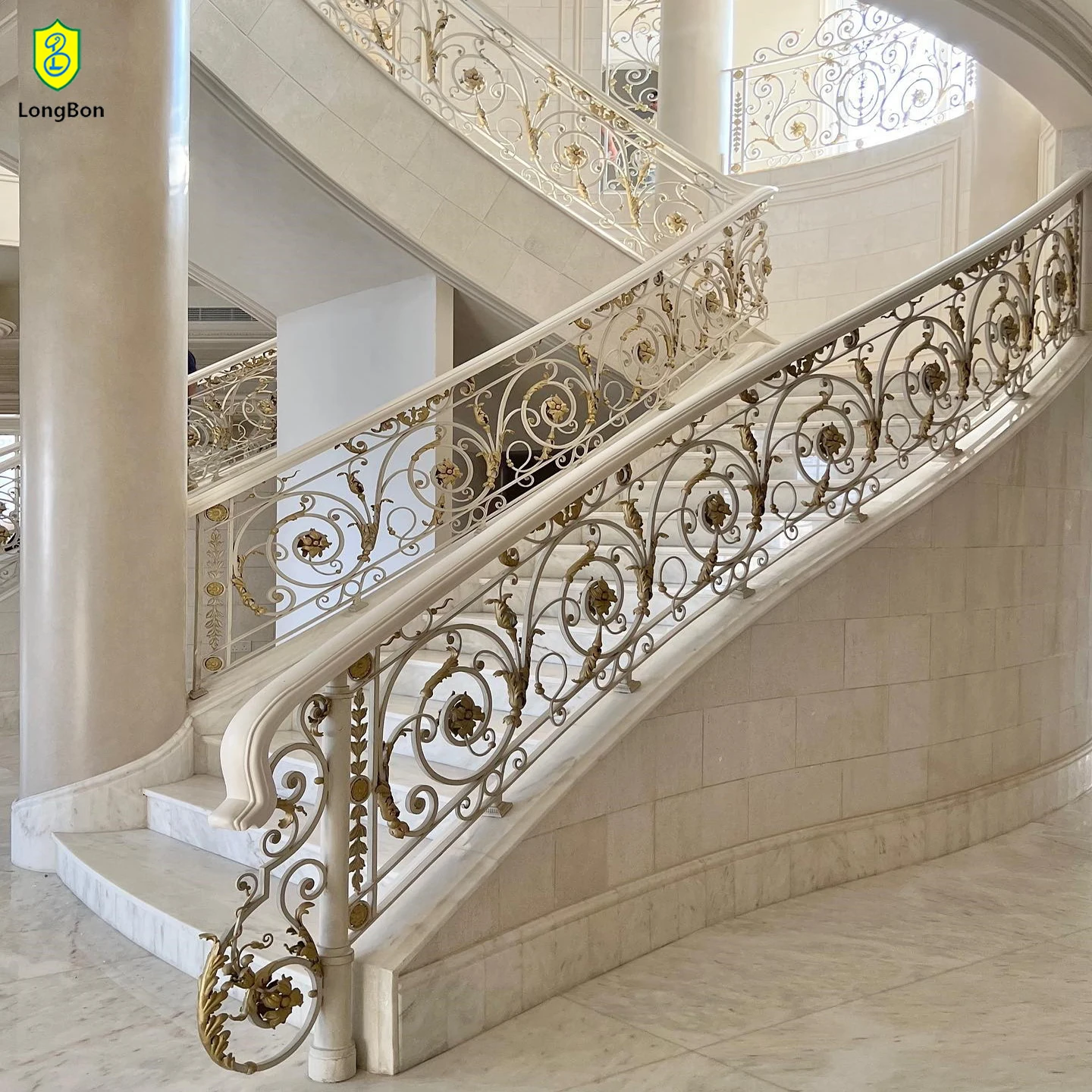 Wrought Iron Balcony Railing Design Metal Stair Handrail Gold Color Stair Handrail Fence Baluster