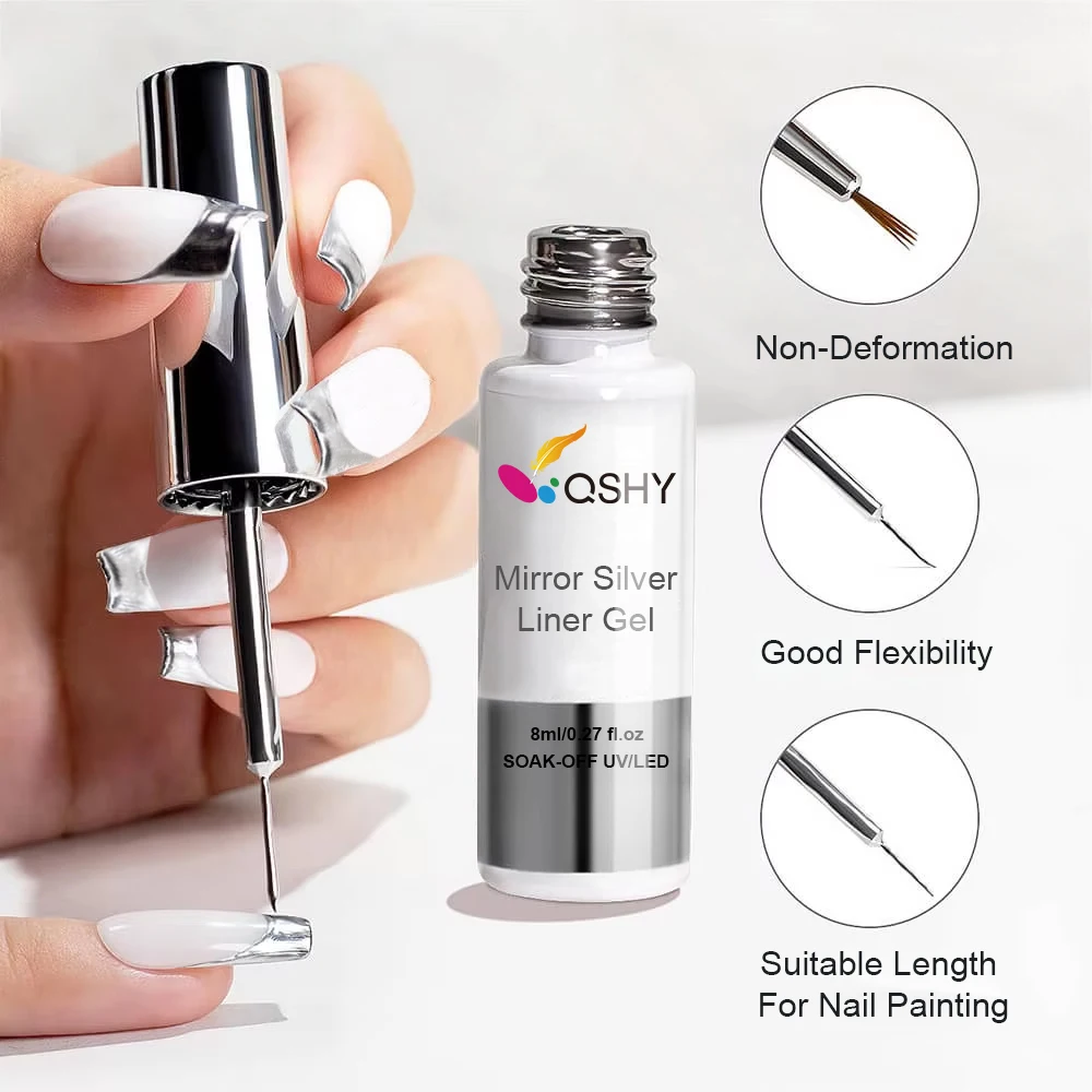 Gold Silver Colour Metallic Nail Paint Gel Liner Mirror Chrome Effect Liner Gel Polish Nail Art with Custom Logo