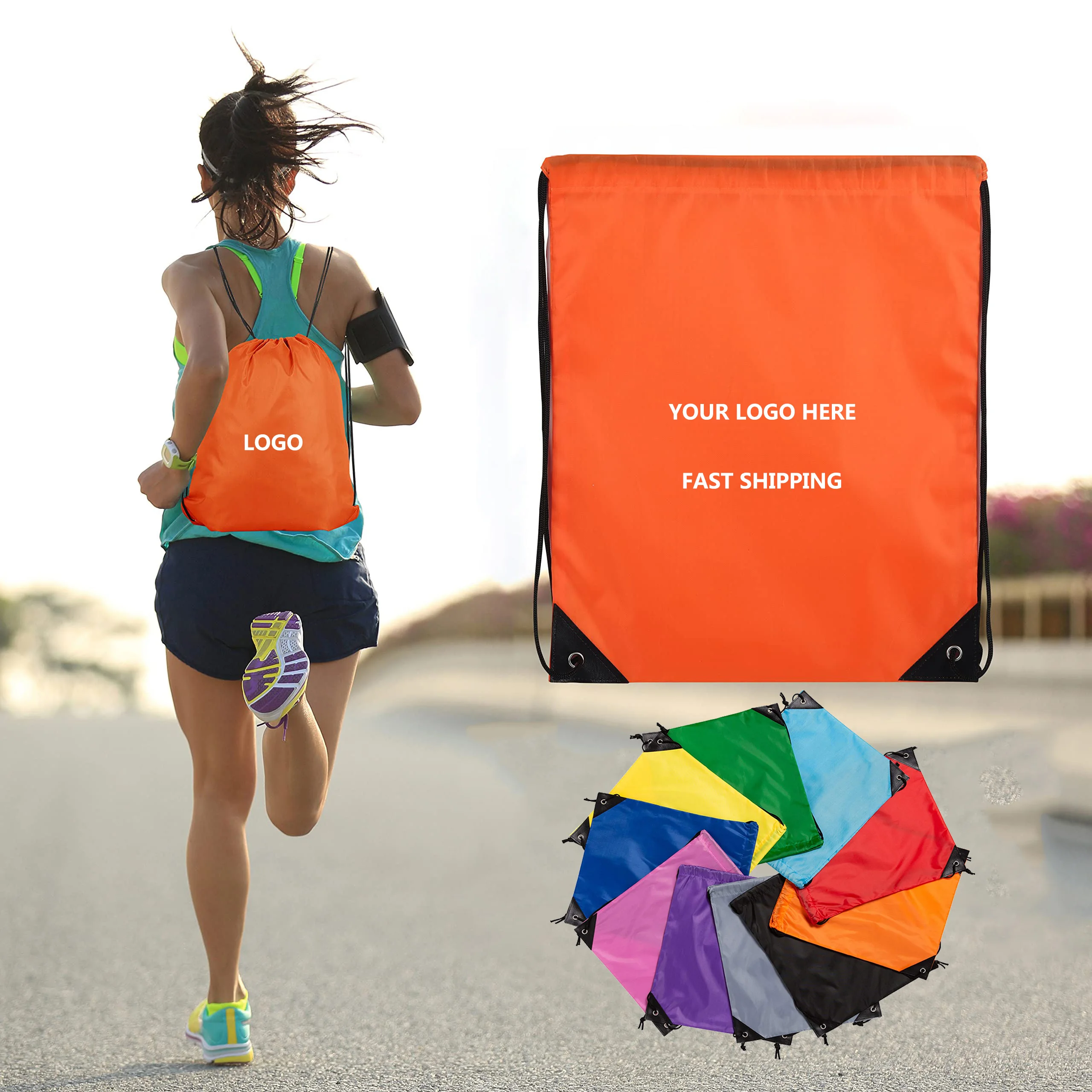 Multi color Waterproof Draw String Bag  210D 420D Polyester Nylon Gym Sports Drawstring Backpack Custom Logo Drawstring Bag