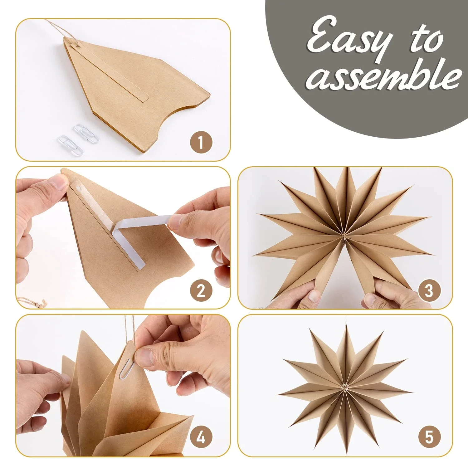 12 Pointed Paper Star Brown Gray White Paper Star Lanterns for Wedding Birthday Christmas Home Party Decoration