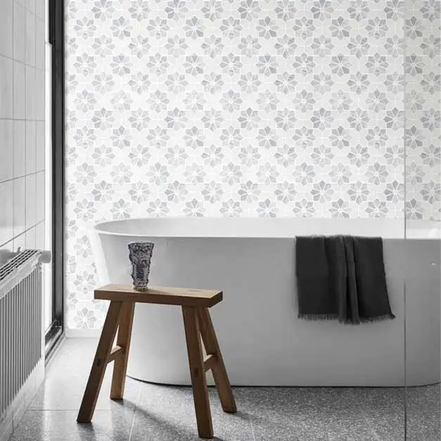Bath Wall and Floor Mosaic Tile Kitchen Backsplash Flower Pattern Carrara White Marble Mosaic