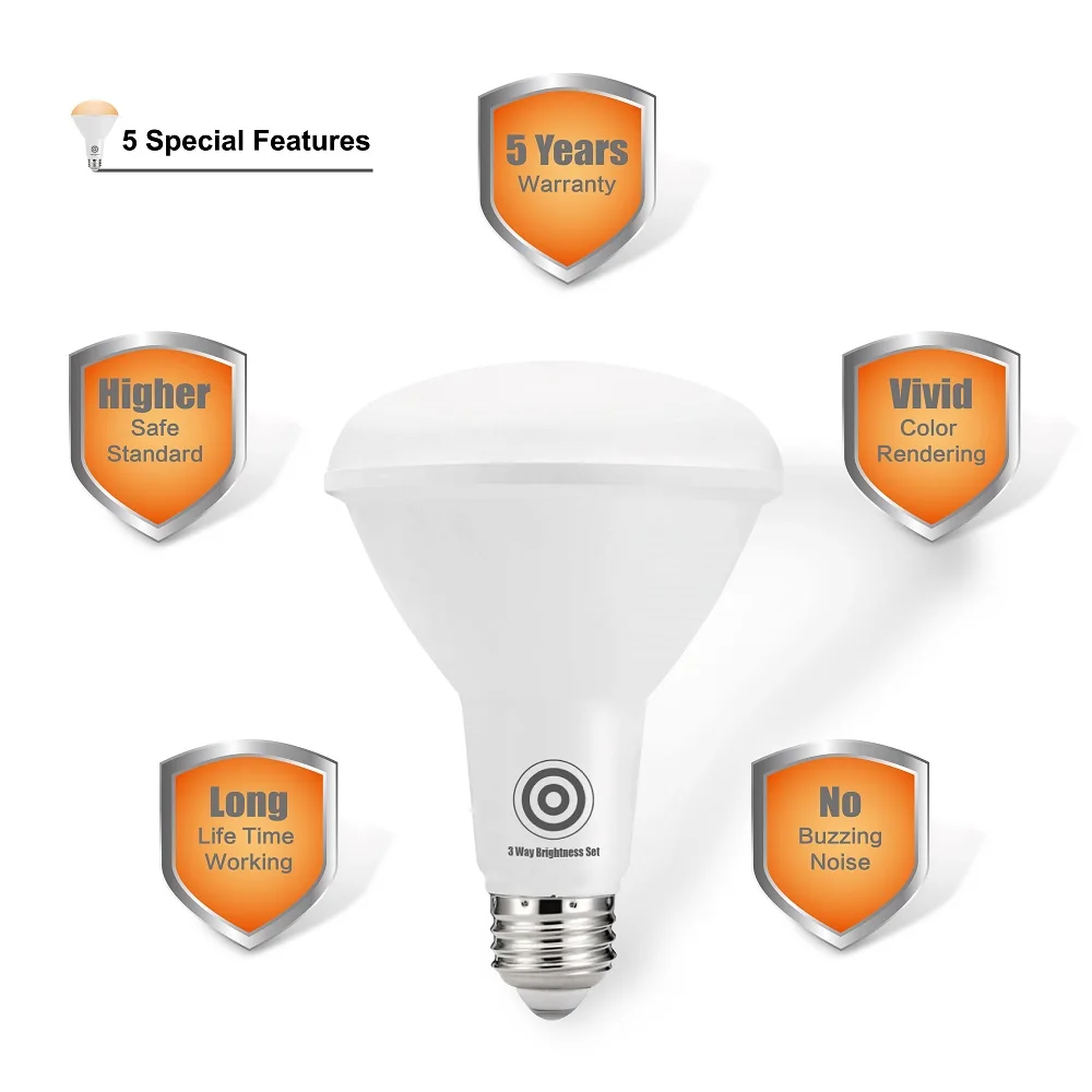 Bubo BR30 LED Bulb Dimming 3 Way Brightness Change 400lm 800lm 1200lm 4000K Bright White E26 Base Lighting