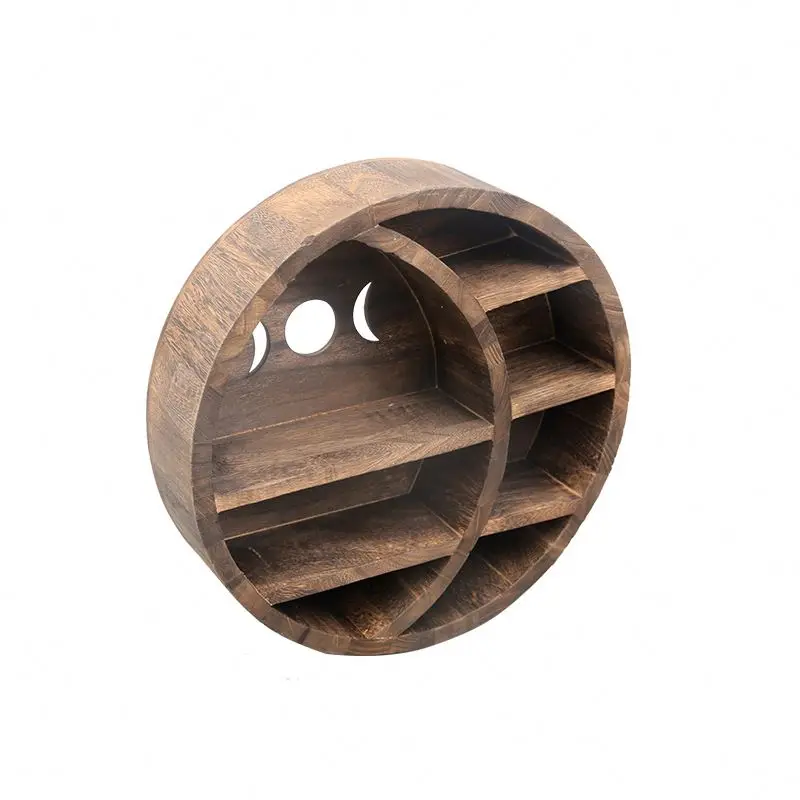 Mounted Hanging Floating Wooden Storage Rack Moon Wall Shelves