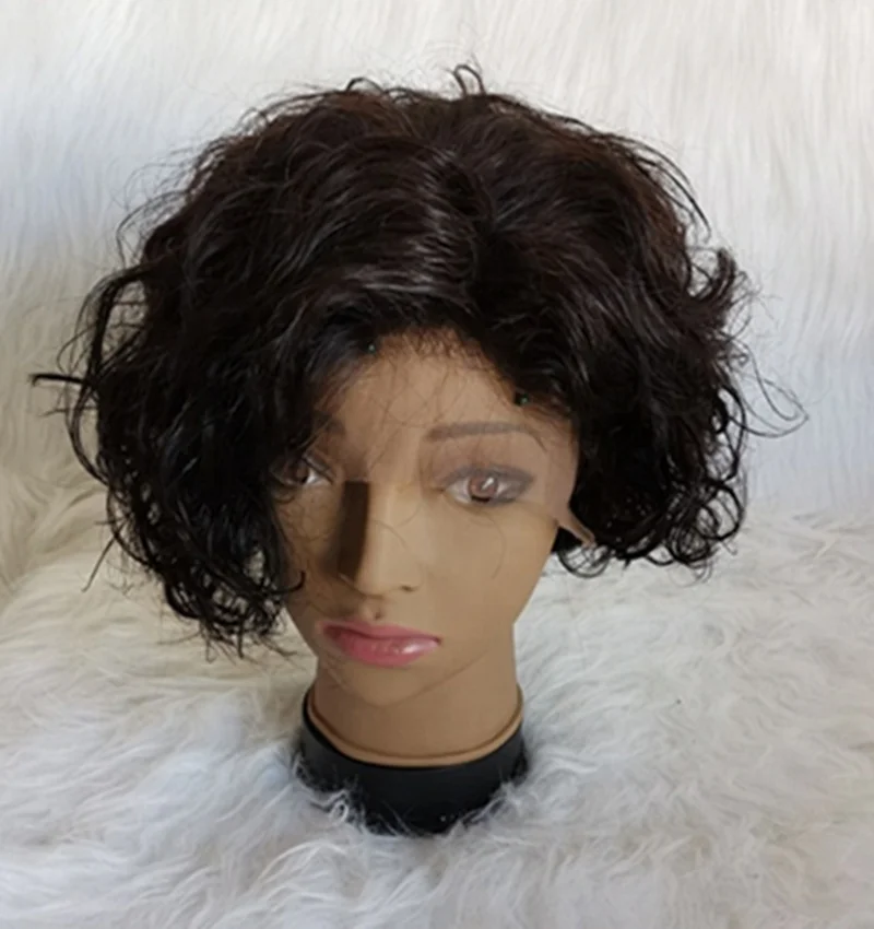 Cheap 4*4 pixie curly human hair wigs lace closure bob short wigs for black women brazilian  human hair wigs lace