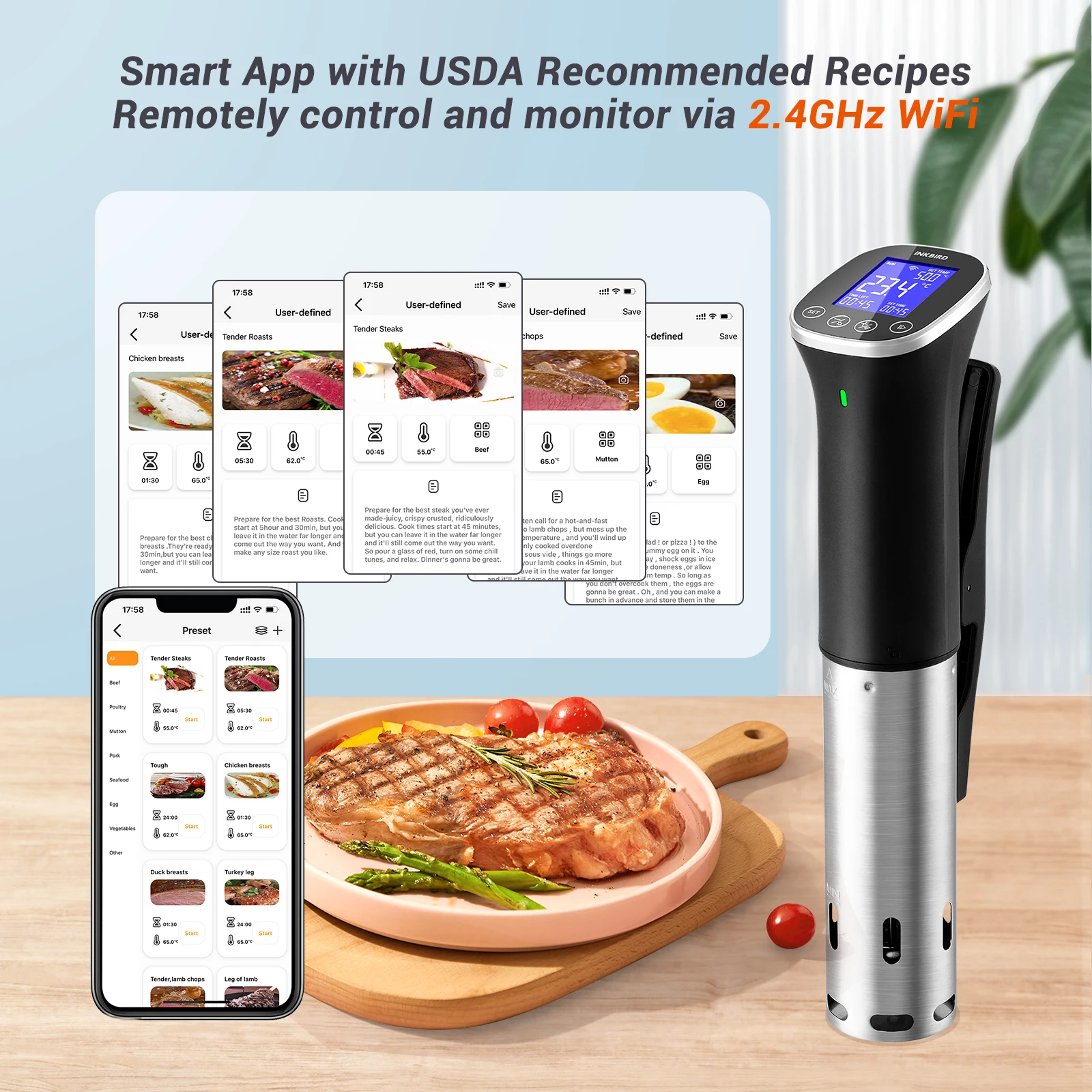 Водостойкий циркулятор INKBIRD Sous Vide ISV-300W IPX7 умная Мультиварка с приложением