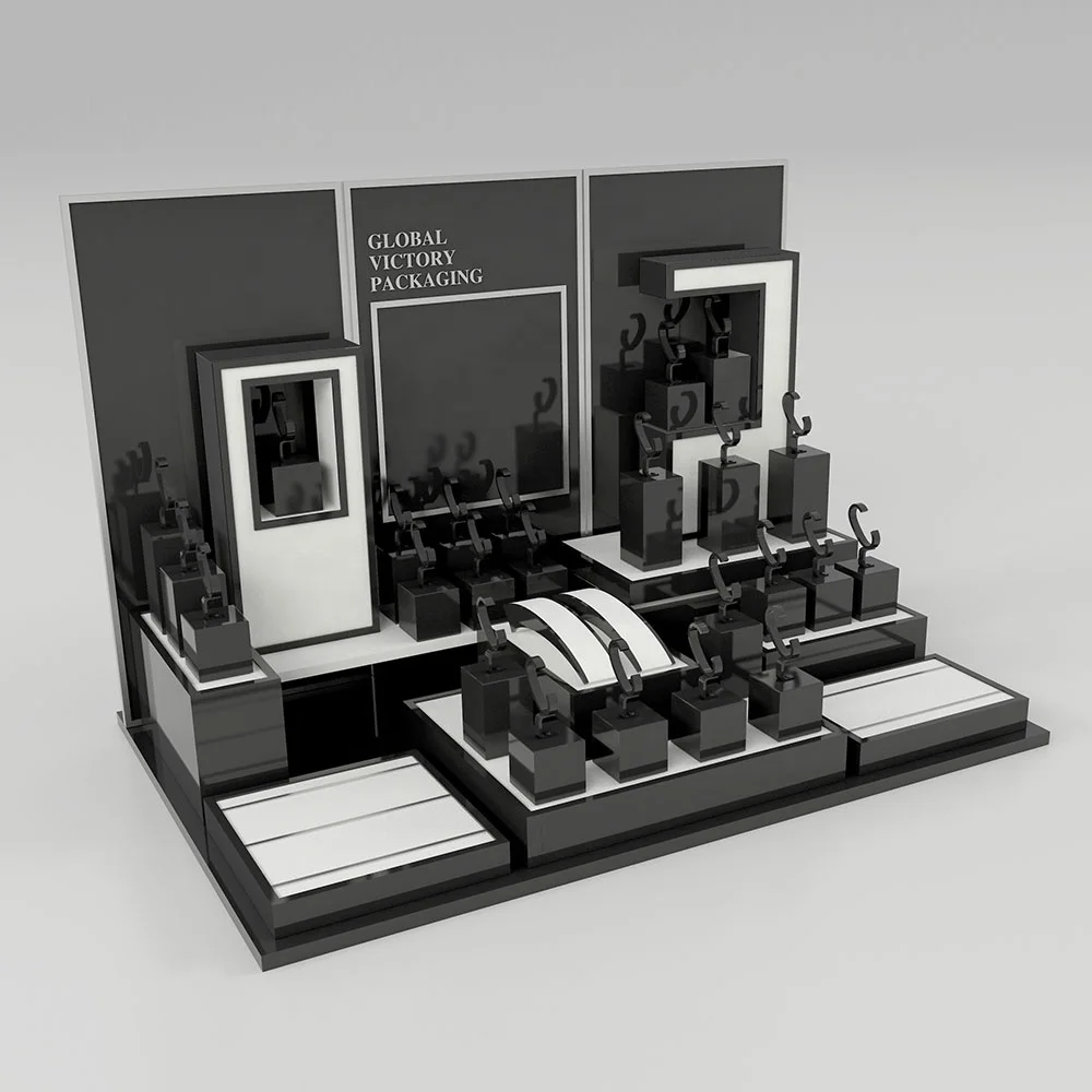 Custom Unique Watch Stand Display Elegant  Watch Organizer Acrylic C- ring Wood Tray set Exhibitor For Cabinets Window