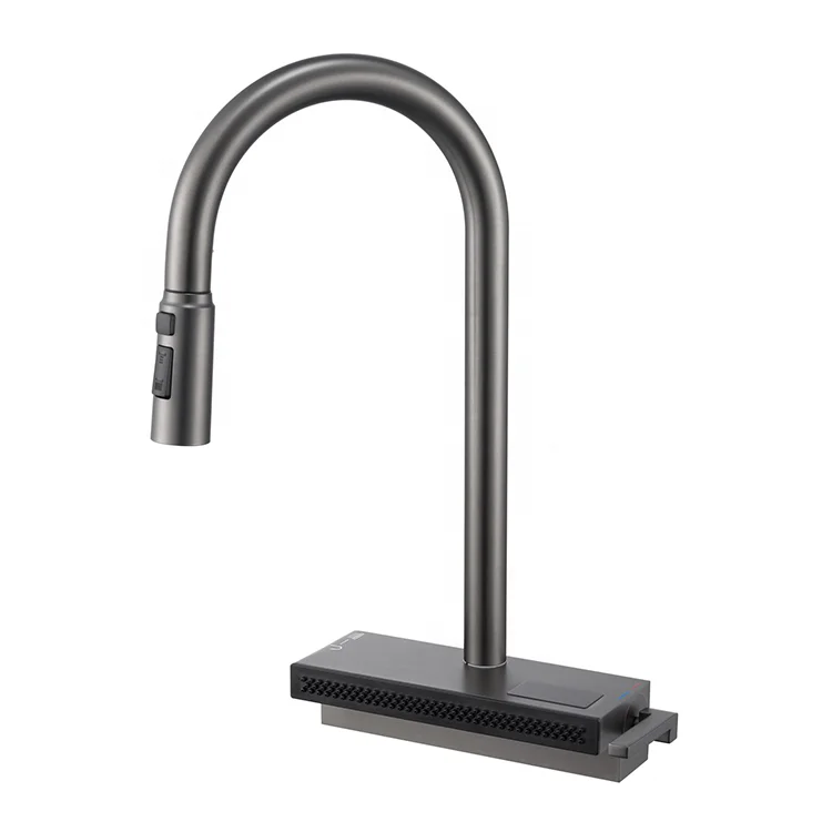 Modern Stainless Steel 304 Pull Out Kitchen sink Faucets mixers taps with Raindance Waterfall put down luxury black faucet