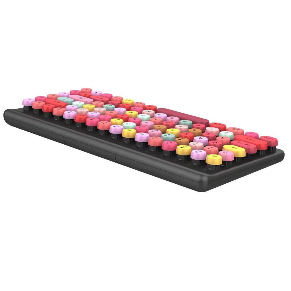 Wireless Keyboard with Cute Retro Round Keycaps Comfortable Ergonomic Typewriter Keyboard Compatible with Android Windows iOS