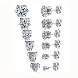 Fashion Cz Cubic Zirconia Earring Jewelry Custom 4mm 6mm 925 Sterling Silver Zircon Studs Earrings For Women Girls