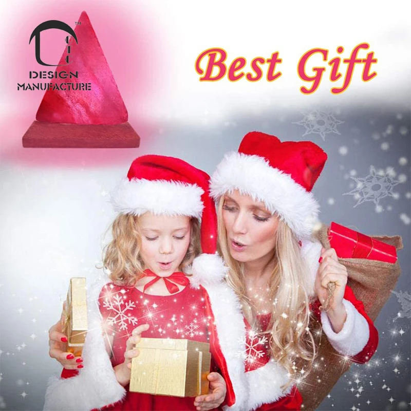 Supplier hot sale yoga hand carved mini pyramid Himalayan salt lamp with wooden base