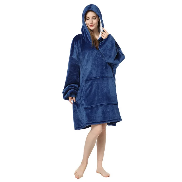  Oversized Sherpa Blanket with Hood Pocket and Sleeves Super Soft Warm Comfy Plush Wearable