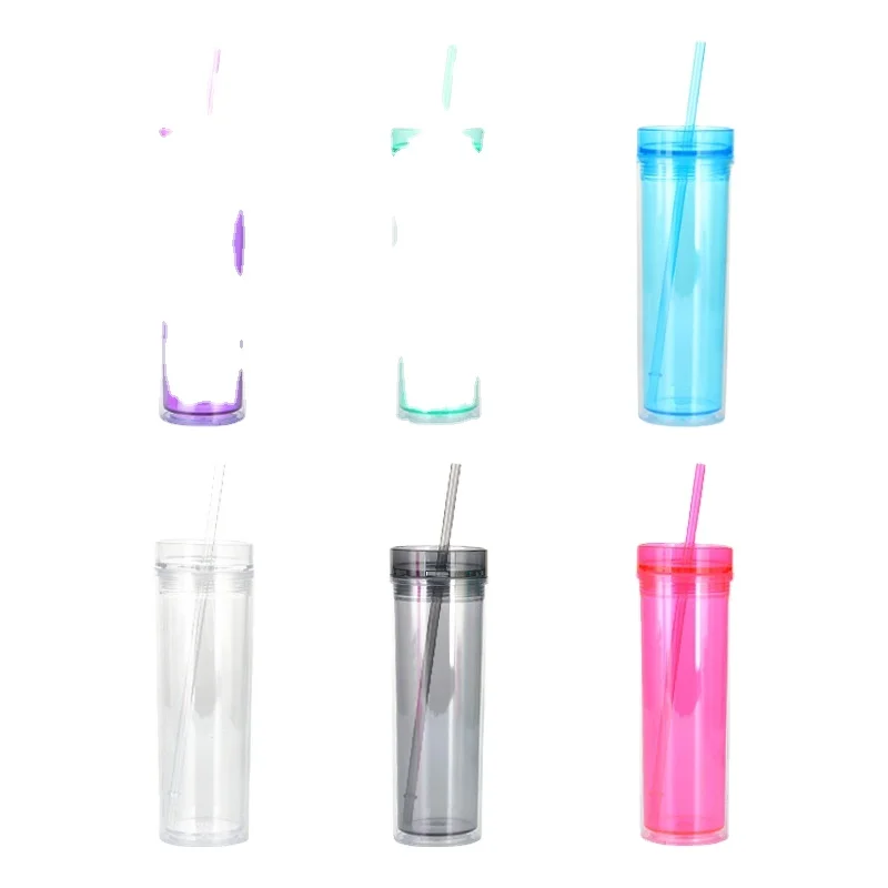 Template European and American INS style fashion SKINNY transparent straight double-layer straw water cup