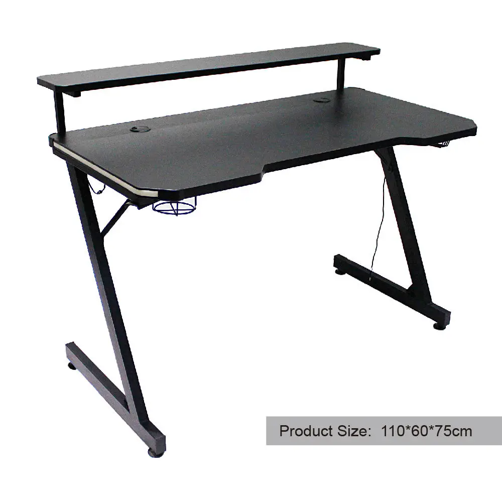 CHARMOUNT High Quality Double-deck Gamer Computer Table PC Gaming Desk Gaming Desk With LED