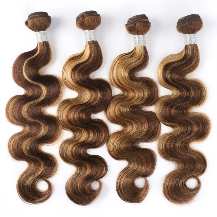 Highlight  Hair Bundles With Lace Closure Wholesale Price  Piano Color #4/27 Hair Bundles With Closure