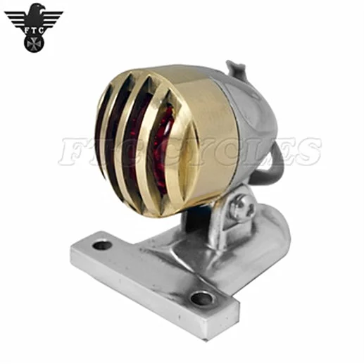 Motorcycle Vintage Antique Solid Brass Grilled LED Tail Light Fog light For Chopper, Bobber