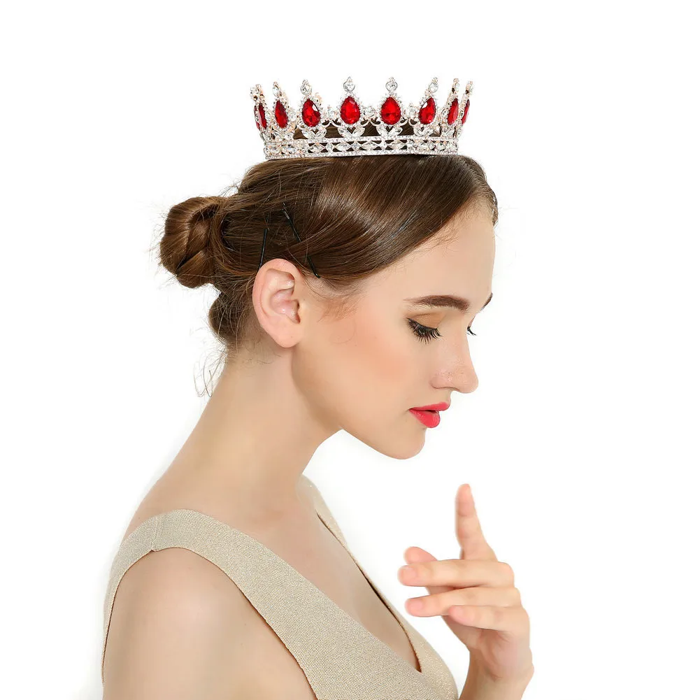 Wholesale  New Trendy Aulic Luxury Gold Diamond Wedding Crown Bridal Colorful Full Round Tiaras Wed Tiaras Crown
