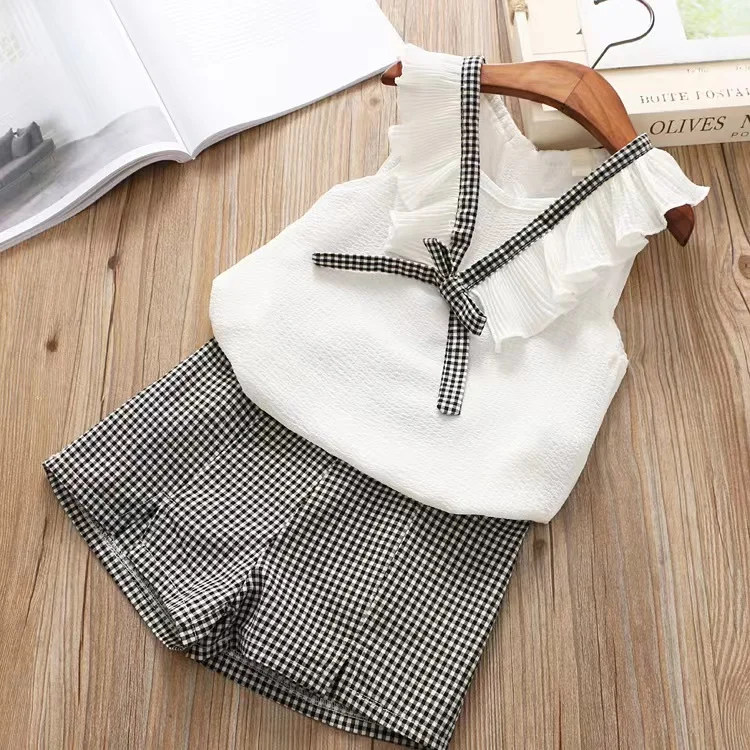 Baby Girl Clothes 2PCS Ruffle Outfits White Shirt Tops+ Denim Pants Ripped Jeans for Girls