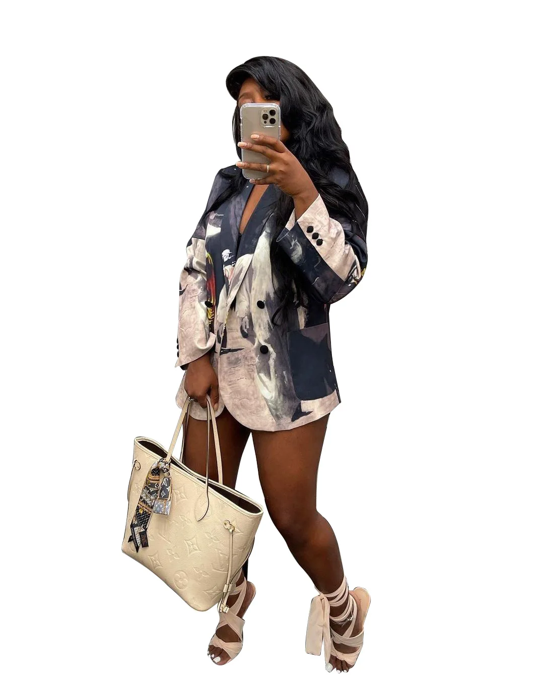 LY8051 2021 осенний женский модный Повседневный двубортный блейзер с принтом