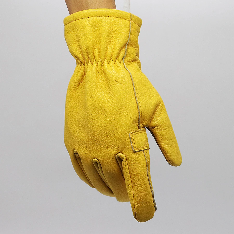 Premium Yellow Full Grain Cowhide Truck Leather Drive Gloves Water-Proof Protective Gardening Work Gloves