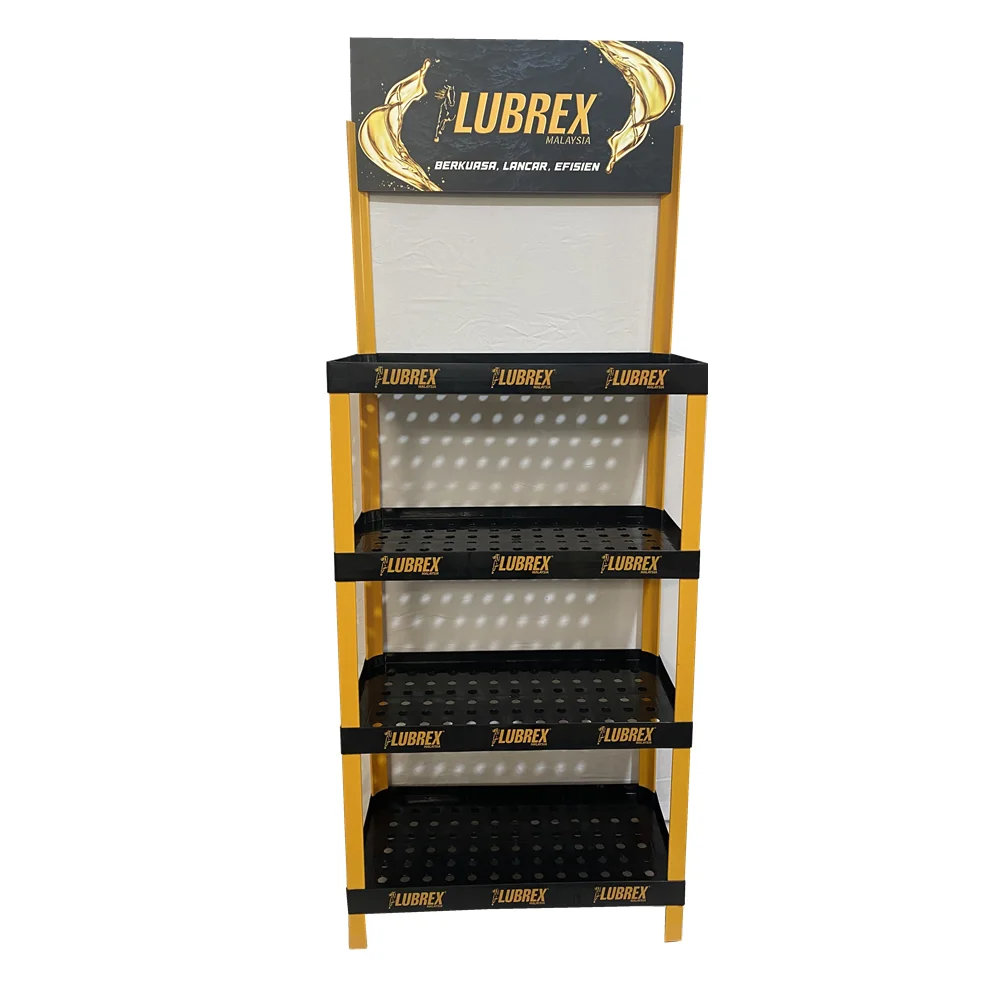 Custom lubricating oil PP display stand 3/4/5 layer plastic shelf display rack for chain store