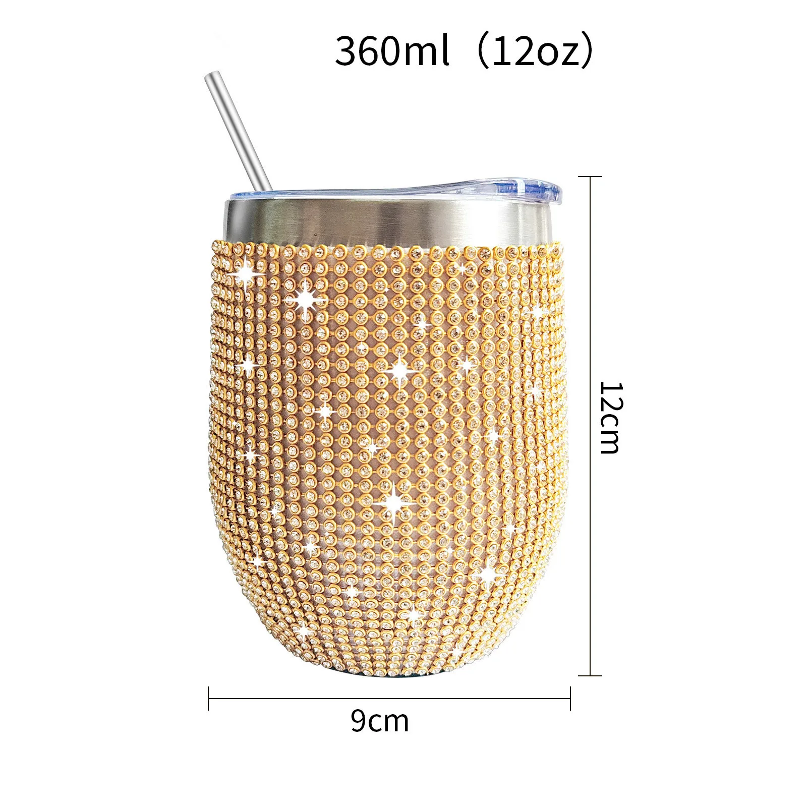 2024 Hot Sale Double Layer Stainless Steel Straw With Diamond Inlaid Tourism Vacuum Insulation Cup