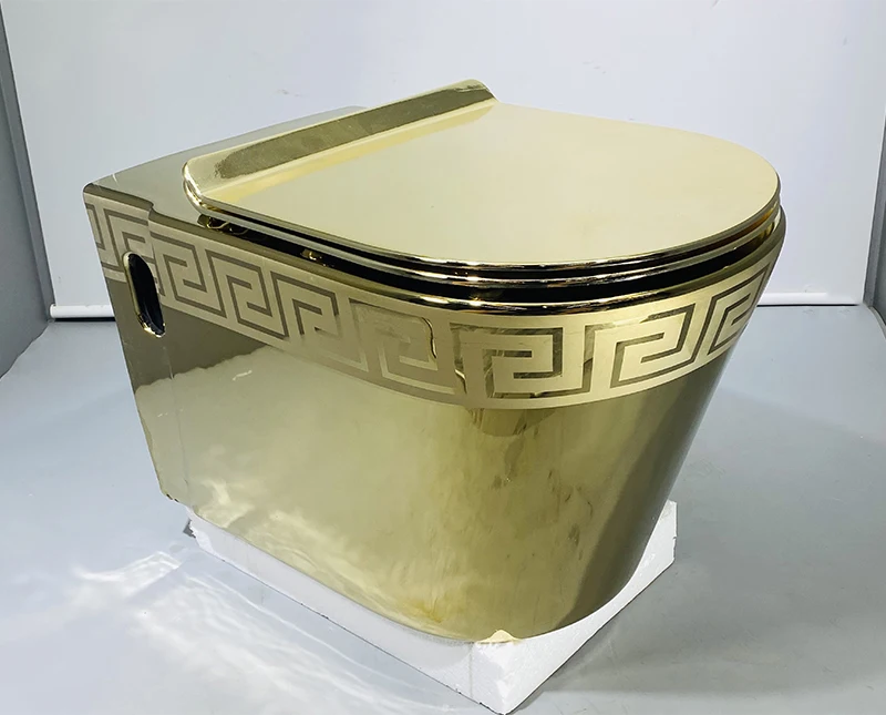 Luxury Design Colored Sanitary Ware Bathroom Wall Mount Row Hanging Toilet Bowl Ceramic Black and Gold Wall Hung Toilet