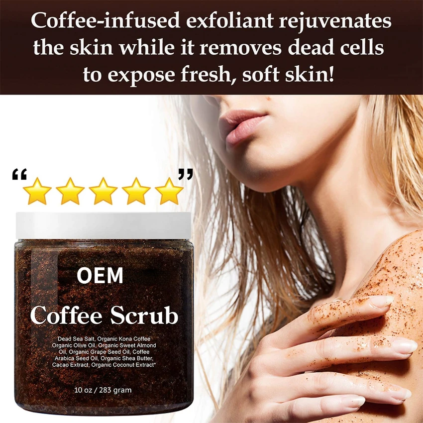 Wholesale Custom Exfoliating Arabica Coffee Scrub Salt Private Label Natural Organic Skin Whitening Coconut Coffee Body Scrub