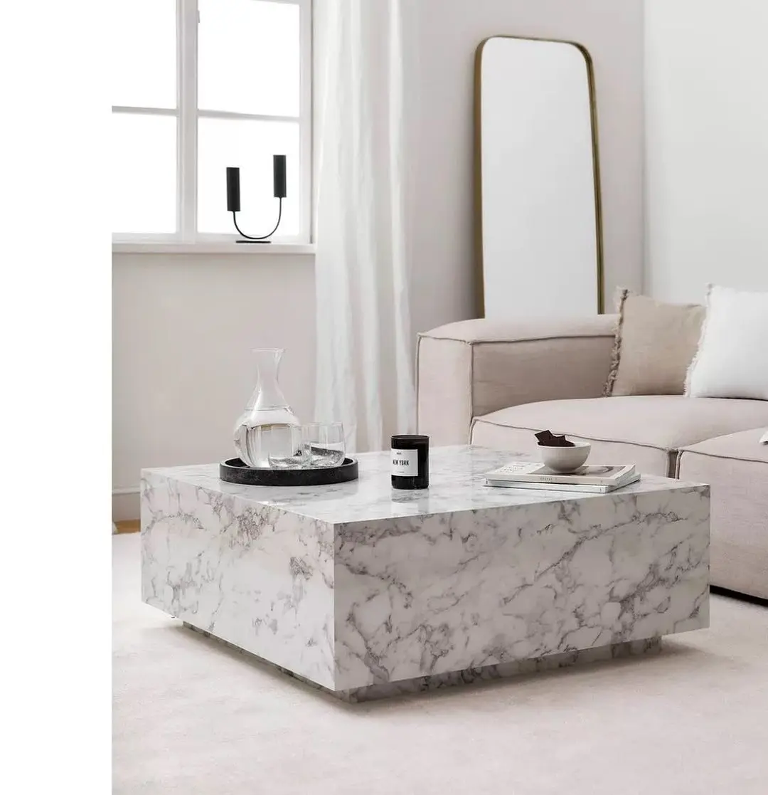 Modern Grey Veins White Marble Coffee Table