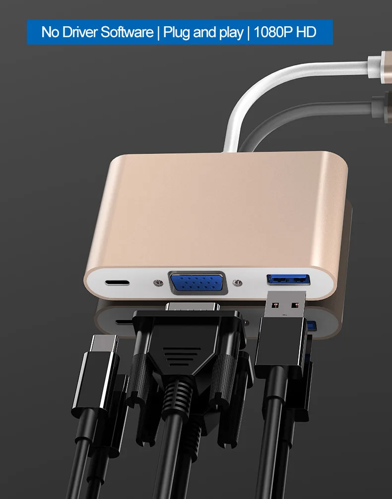 3 in 1 USB C HUB Type-C to USB 3.0 PD Charing Laptop Converter Adapter VGA Hub USB Cable