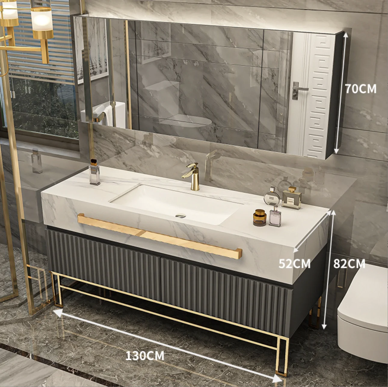 Modern Design Vintage Natural Marble Bathroom Vanity with Sink Wash Basin Cabinets for Villas