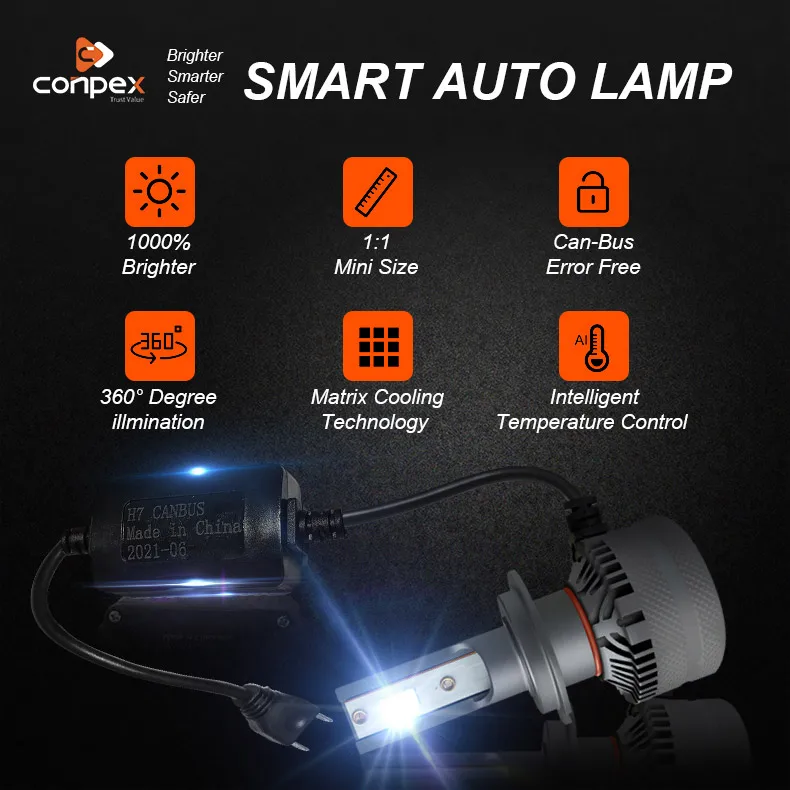 Conpex Manufacturer High Power 30w 3000lm 12V IP68 Waterproof Bridgelux CSP h4 h7 car lights led headlight bulb