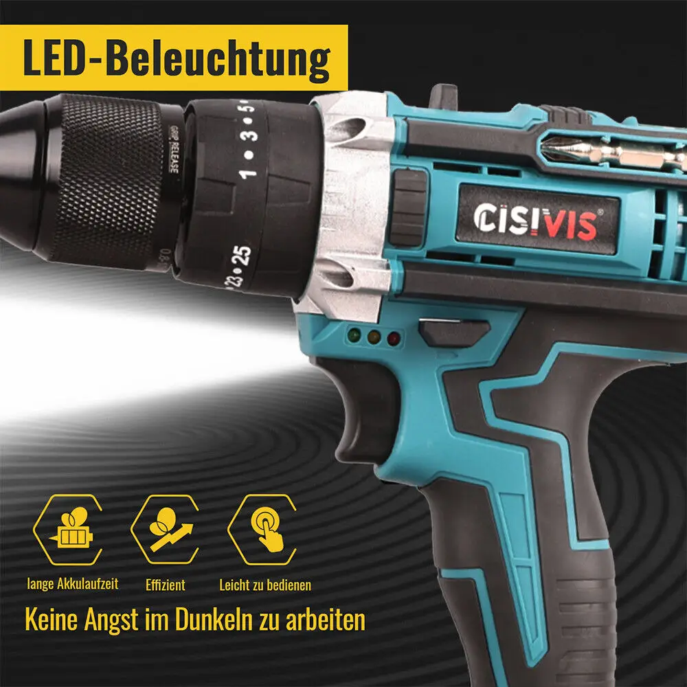 21V Cordless Power Drill Handheld Quick Electric Screwdriver Lithium-Ion Battery Brush Motor Impact Hammer DIY Customizable OEM
