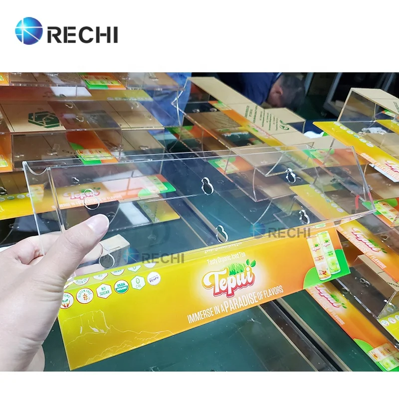 RECHI Acrylic Beverage Bottle Refrigerator Drink Storage Box Container Holder Box With Suction Cup For Cooler Energy Drink Rack
